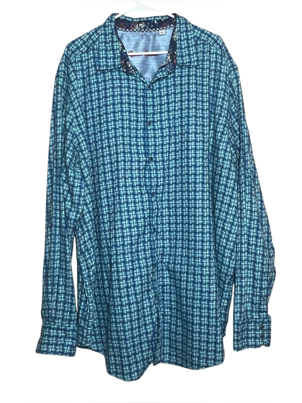 Robert Graham Shirt Men’s Size 3XLT Flip Cuff Long Sleeve Teal Blue Printed